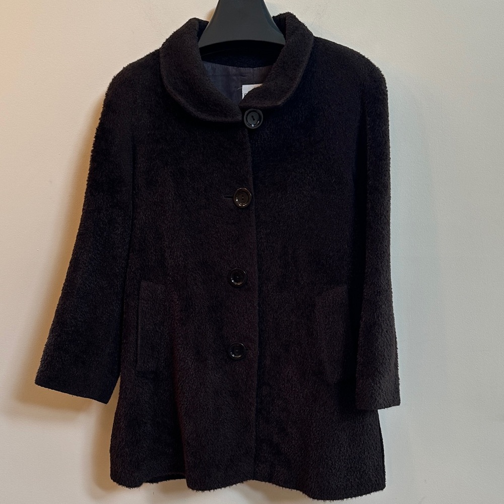Cinzia Rocca Due Alpaca-Wool A-Line Coat – Italian Design, Dark Brown, SIze 4